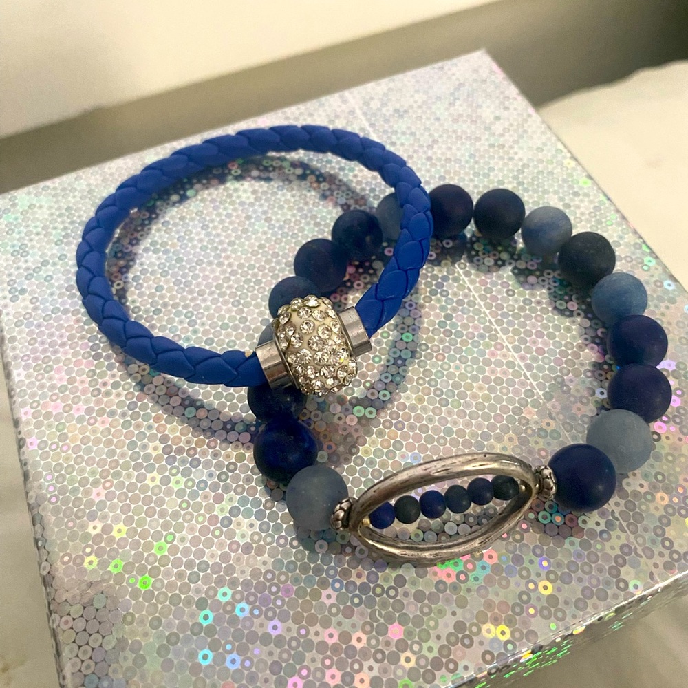 Blue Beaded and Braided Bracelets
